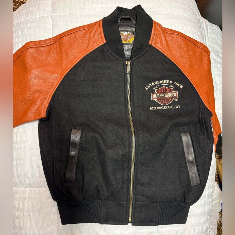 Harley-Davidson Black and Orange Varsity Jacket